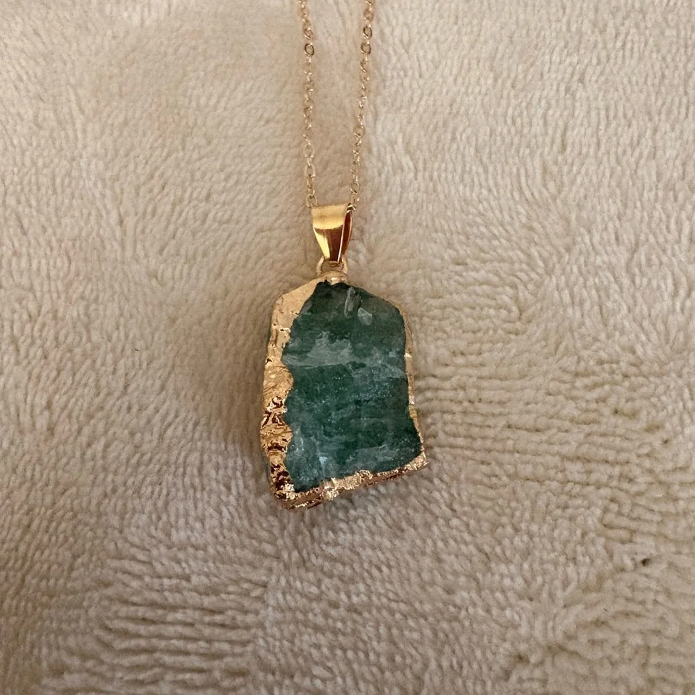 Green Aventurine Stone Necklace Stainless Steel Chain | Adjustable 16–18” | - Picture 2 of 3